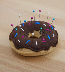 Sprinkles on chocolate frosted fleece donut pincushion