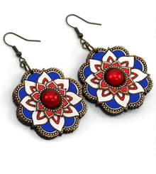 Patriotic colors Wood Flower Mandala earrings