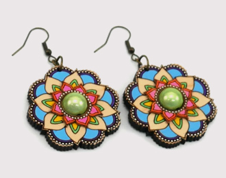 Wood Flower Mandala earrings