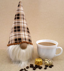 Brown and cream plaid fabric gnome