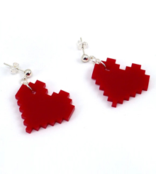 Red acrylic 8-bit heart earrings