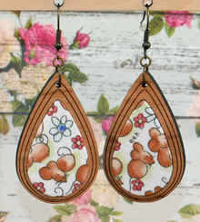 Cute Eeek fabric mice pattern Wood earrings