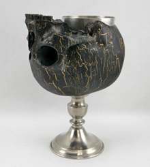Crackled black and gold Skull Goblet on shiny fluted base
