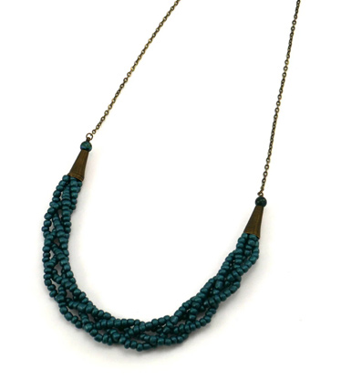 Dark teal beaded braided necklace
