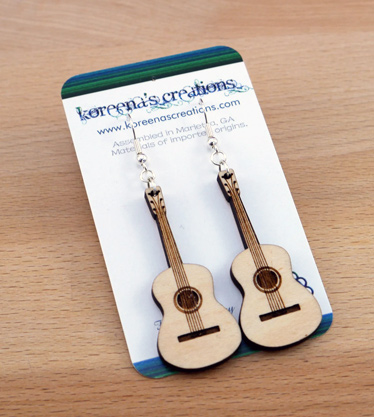 Laser cut mini wood guitar earrings
