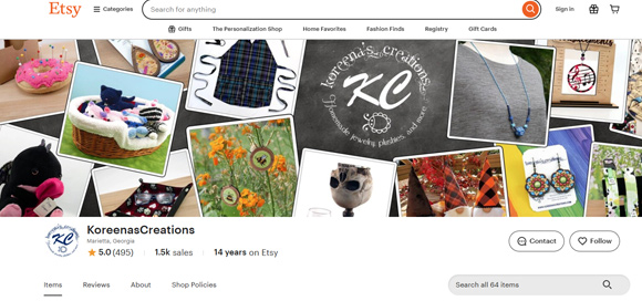 Screenshot of Etsy shop