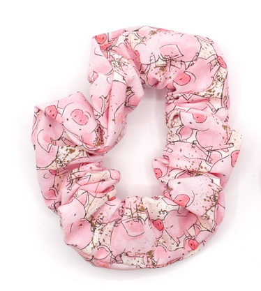 Scrunchie with cute pink cartoon piggy pattern